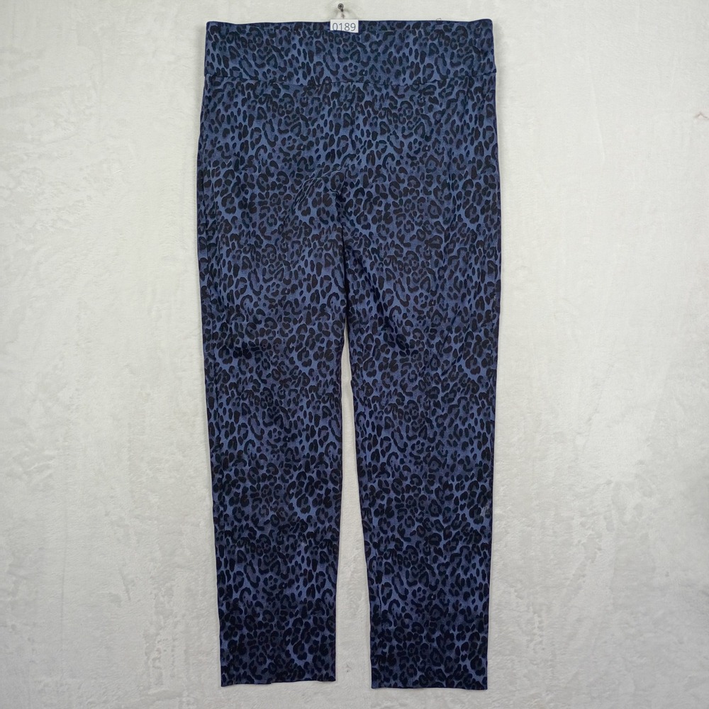 Elliott Lauren Womens Blue Leopard Print Pull On Ankle Pants Size 12 Stretch